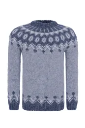 Damen Islandpullover HSI-238 - Handgestrickt in Island - Lopapeysa hellblau