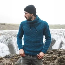 Herren / Damen Hochkragen-Wollpullover - Türkis - Größe XS