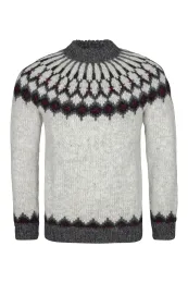 Damen Islandpullover - handgestrickt - Lopapeysa hellgrau kombi