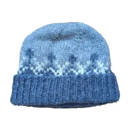 Isländische Wollmütze mit Umschlagrand - Hell-Blau