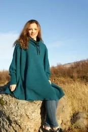 Damen Poncho mit Kragen - türkis