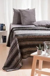 Wolldecke Tagesdecke - Gestreift Braun