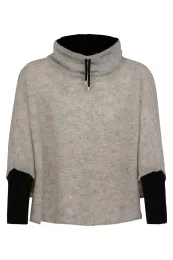 Kurz-Poncho mit Kragen - hellgrau / schwarz