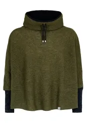 Kurz-Poncho mit Kragen - grün mit schwarzen Armstulpen